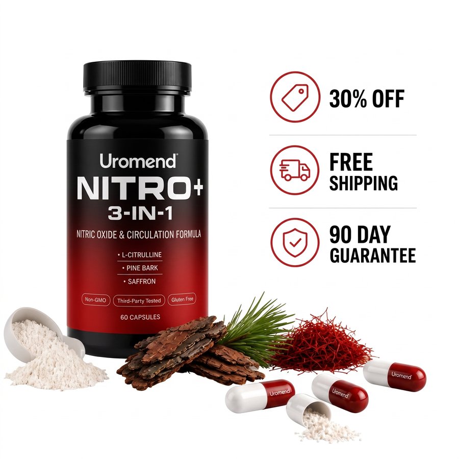 Uromend Nitro+ bottle, 30% off, free shipping, 90-day guarantee