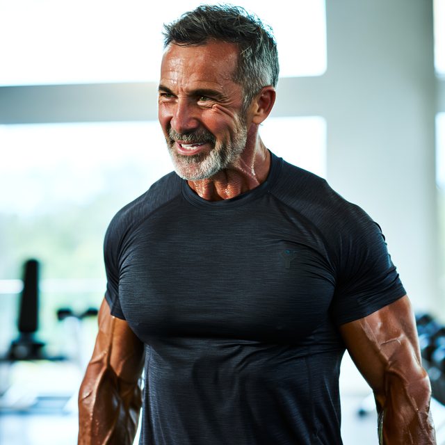 Athletic man mid-workout at the gym
